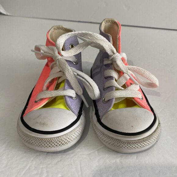 Converse Neon High Top Sneakers Electric Blush Toddler Size 5 Pink Yellow Purple - Picture 3 of 8